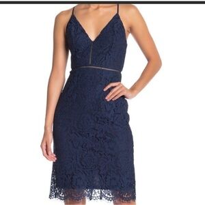ASTR the label navy blue lace midi dress